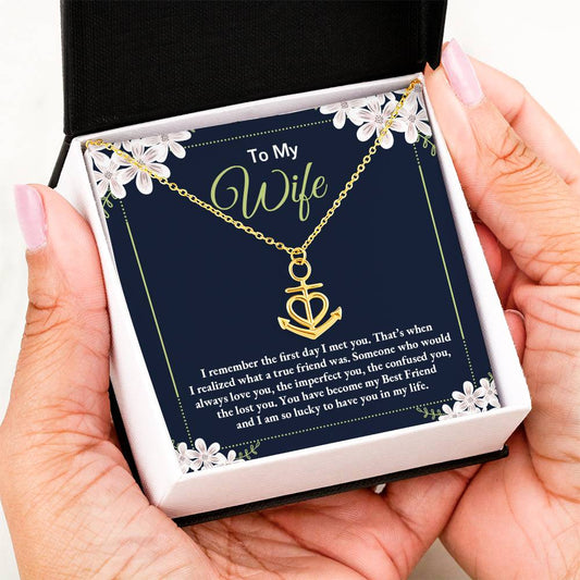 To My Wife Necklace - Romantic Anniversary & Valentine’s Day Jewelry Gift from Husband to Wife - Anchor Pendant Necklace