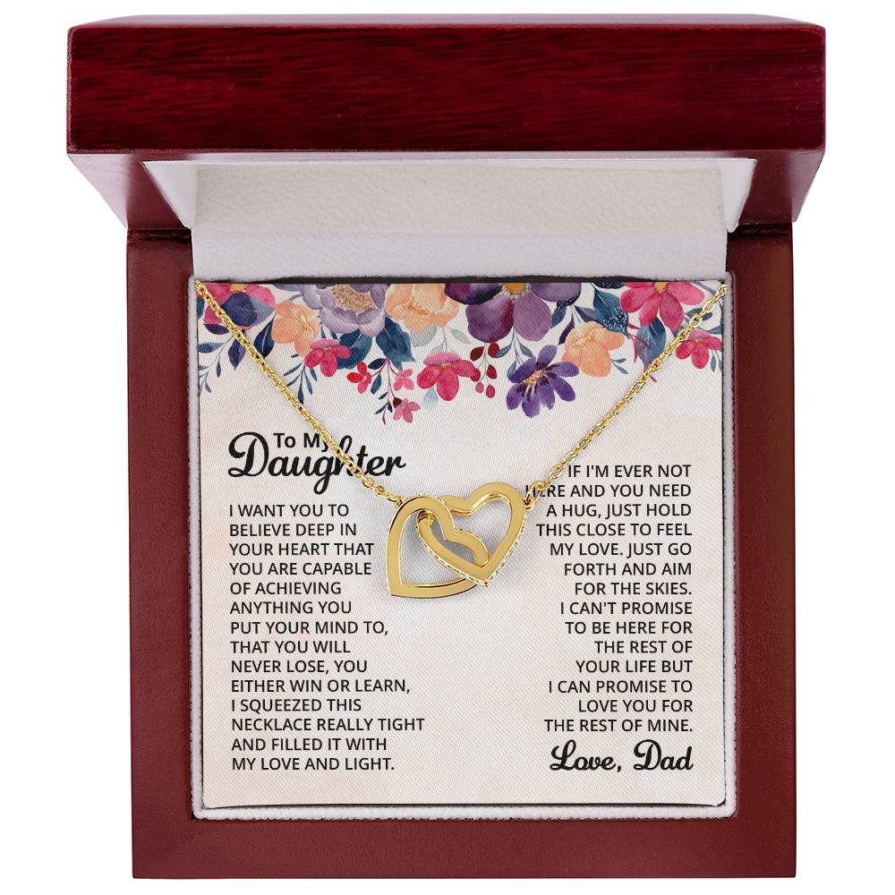 To My Daughter Necklace - Sweetest Daughter Gift from Dad for Birthday Joy & Proud Dad Love - Interlocking Hearts Necklace