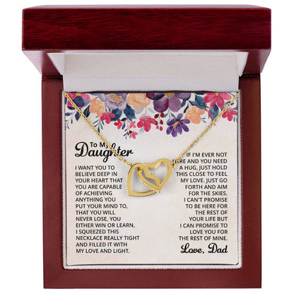 To My Daughter Necklace - Sweetest Daughter Gift from Dad for Birthday Joy & Proud Dad Love - Interlocking Hearts Necklace