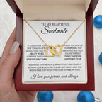 To My Beautiful Soulmate Necklace - Gift for Her for Birthday & Sweet Romantic Surprises - Interlocking Hearts Necklace