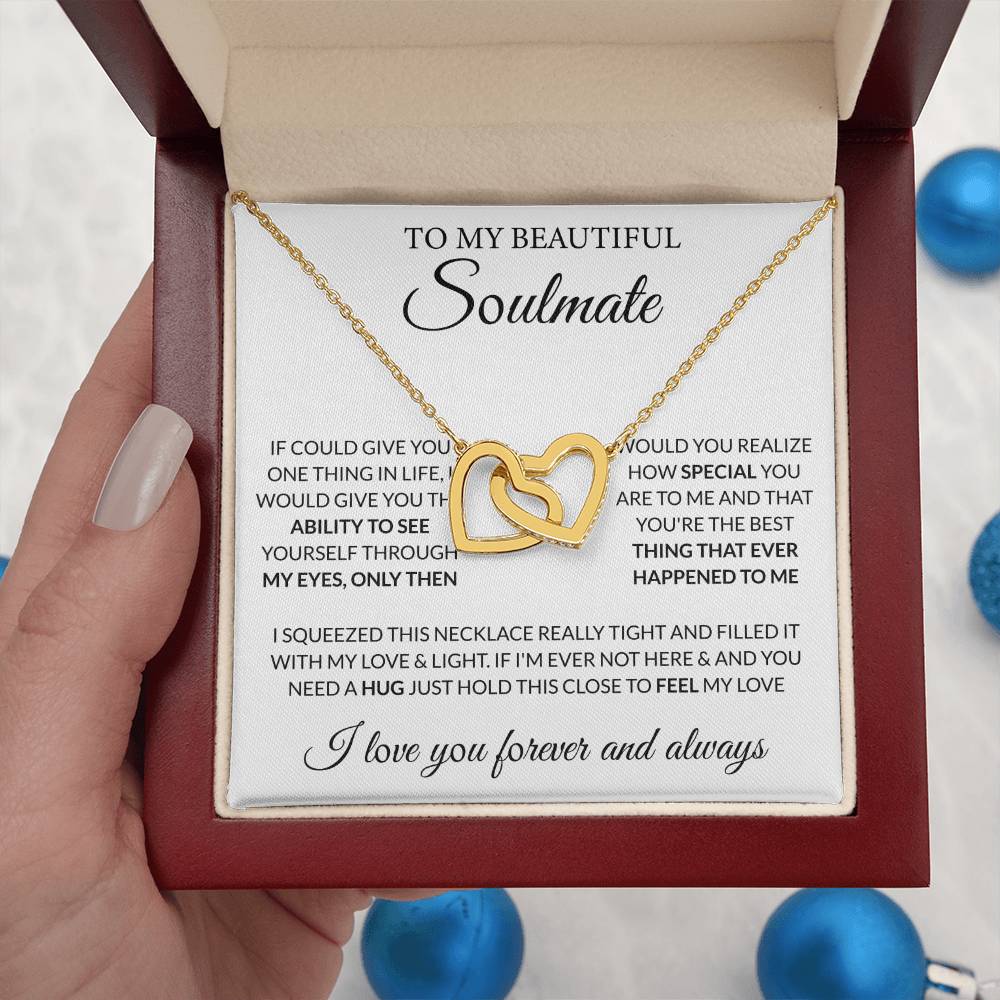 To My Beautiful Soulmate Necklace - Gift for Her for Birthday & Sweet Romantic Surprises - Interlocking Hearts Necklace