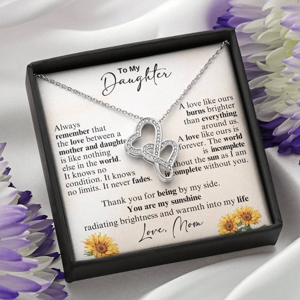 To My Daughter - Thank you for being by my side -  Heart-to-heart Pendant Necklace from Mom