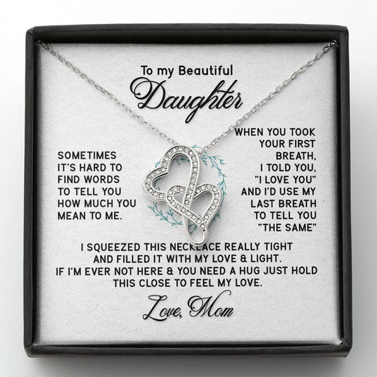 To My Daughter Necklace – Jewelry Gift for Daughter from Mother – Heart-to-heart Pendant Necklace
