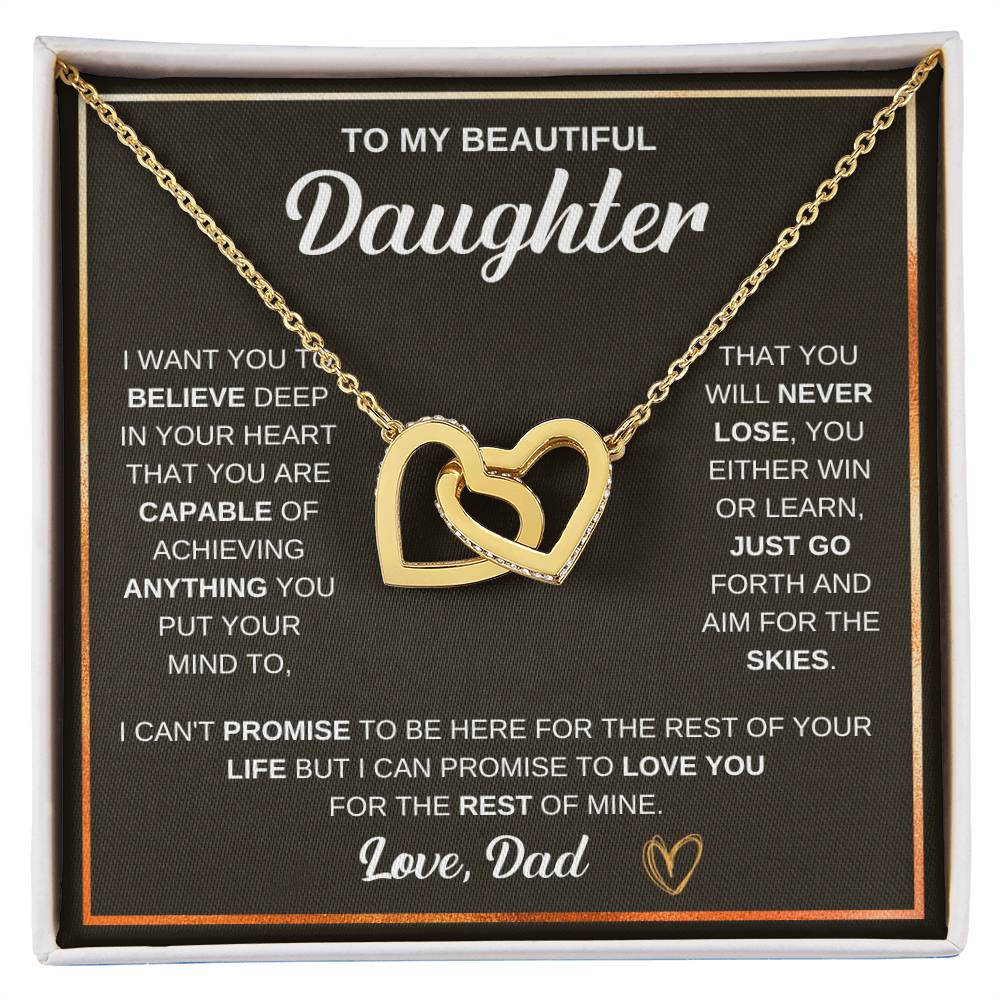 To My Daughter Necklace – Graduation & Christmas Gift from Dad – Interlocking Hearts Necklace
