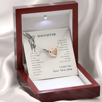 To My Daughter Necklace - Heartfelt Gift from Mom for Birthday, Graduation & Proud Mom Moments - Interlocking Hearts Necklace