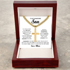 To My Handsome Son - Gift for Son from Mom - You're in my hear forever - Artisan Cross with Cuban Link Chain