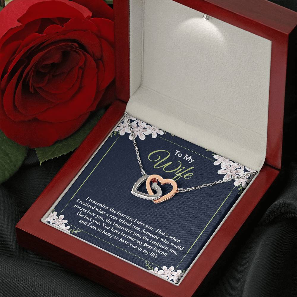 To My Wife Necklace - Perfect Romantic Surprise from Husband for Anniversary, Birthday & Valentine’s Day - Interlocking Hearts Necklace