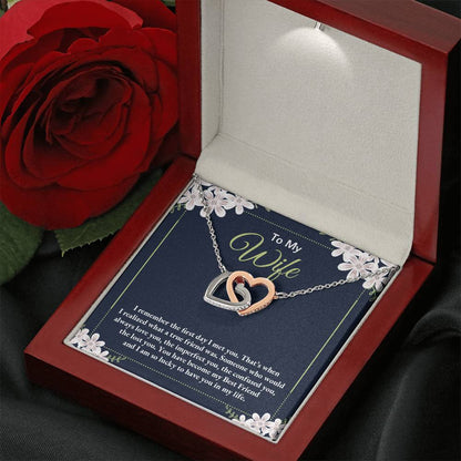 To My Wife Necklace - Perfect Romantic Surprise from Husband for Anniversary, Birthday & Valentine’s Day - Interlocking Hearts Necklace