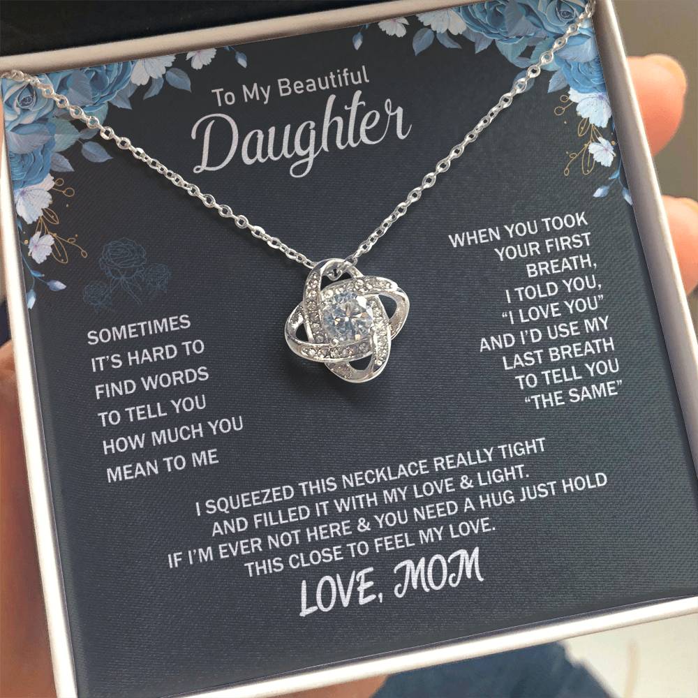To My Daughter Necklace - Heartfelt Gift from Mom for Birthday, Graduation & Proud Mom Moments - Love Knot Necklace