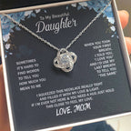 To My Daughter Necklace - Heartfelt Gift from Mom for Birthday, Graduation & Proud Mom Moments - Love Knot Necklace