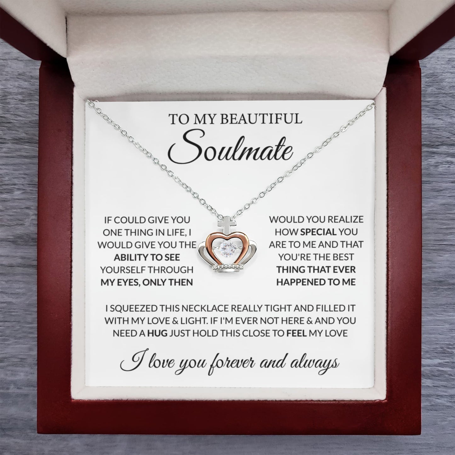 To My Beautiful Soulmate Necklace - Romantic Gift for Her for Christmas & Love Celebrations - Crown Pendant Necklace