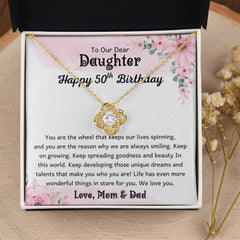 Love Knot Necklace for Daughter, Elegant Birthday Jewelry Gift, Happy 50th Birthday, To Our Dear Daughter