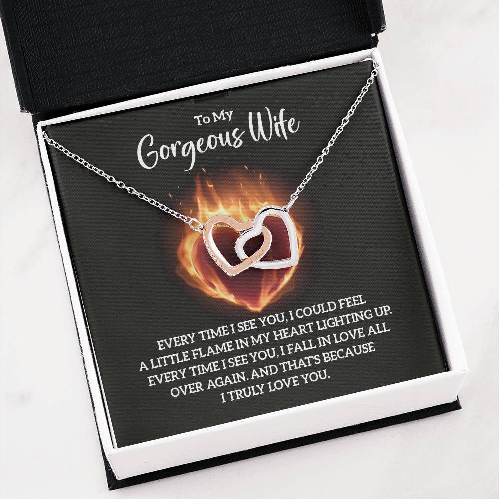 To My Wife Necklace - Special Love Jewelry for Wife from Husband for Birthday, Anniversary & Valentine’s Day - Interlocking Hearts Necklace