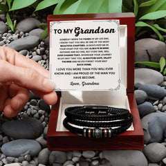 Leather Bracelet for Grandson, Inspirational Jewelry Gift from Grandpa, To My Grandson