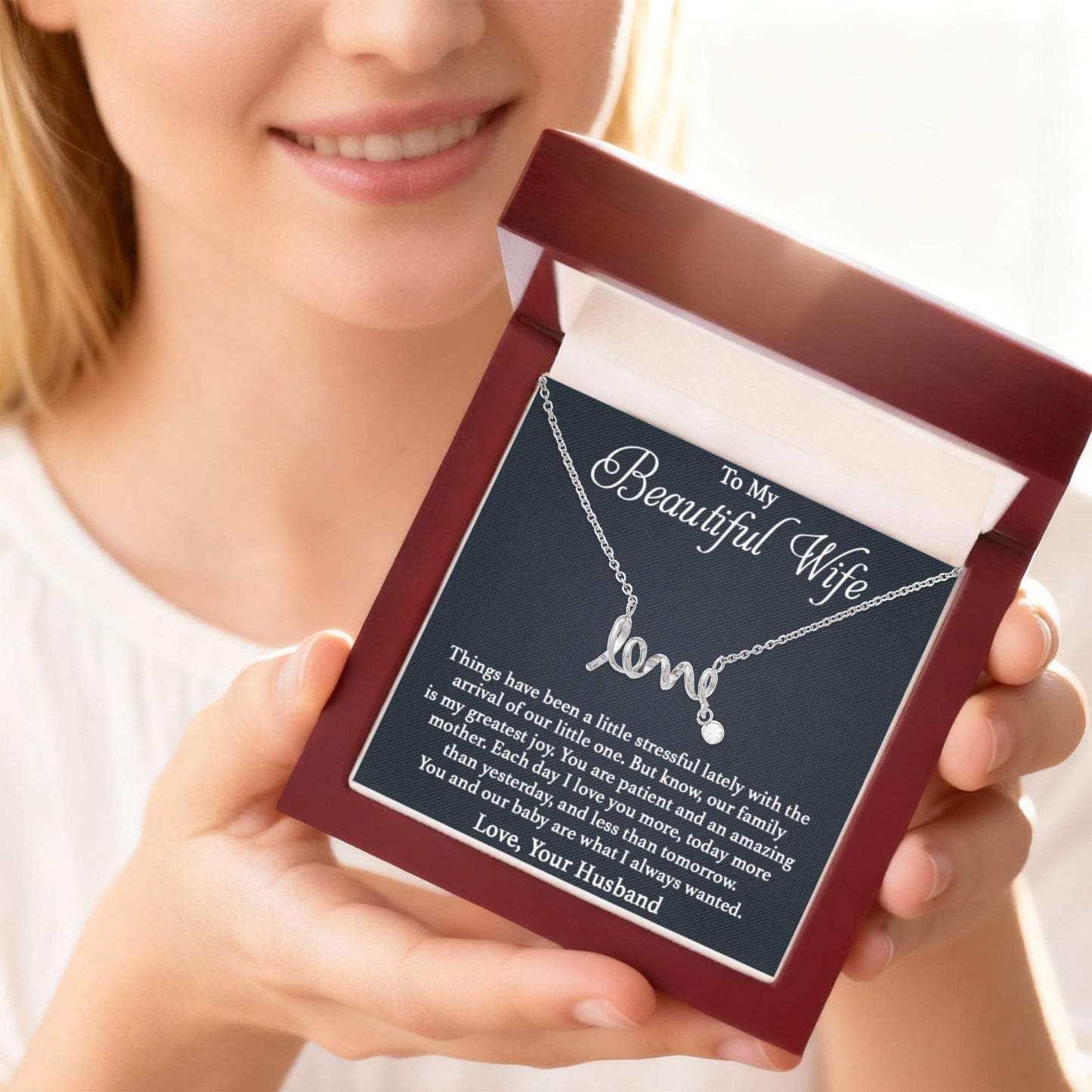 To My Beautiful Wife Necklace - Love Gift from Husband for Any Occasion - Scripted Love Necklace