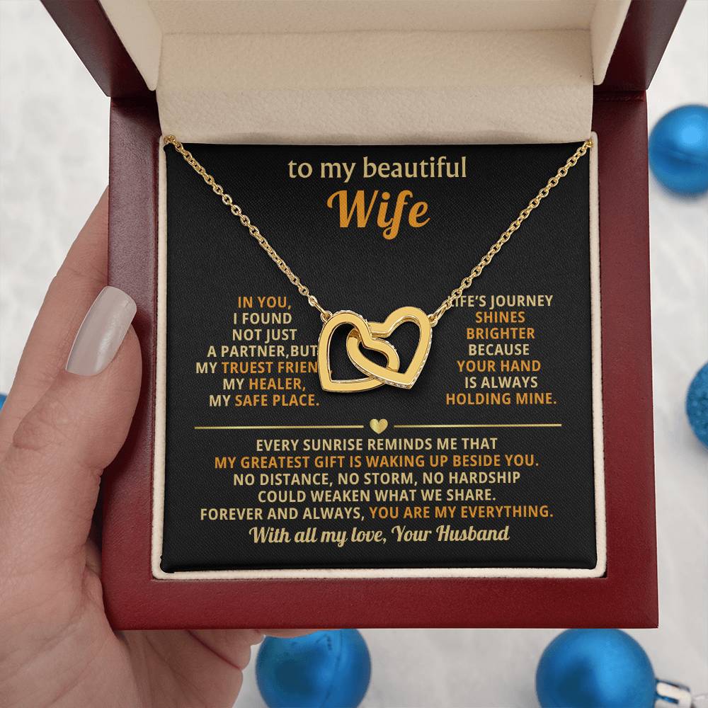 Thoughtful Romantic Wife Gift - Jewelry from Husband for Any Occasion - Interlocking Hearts Necklace