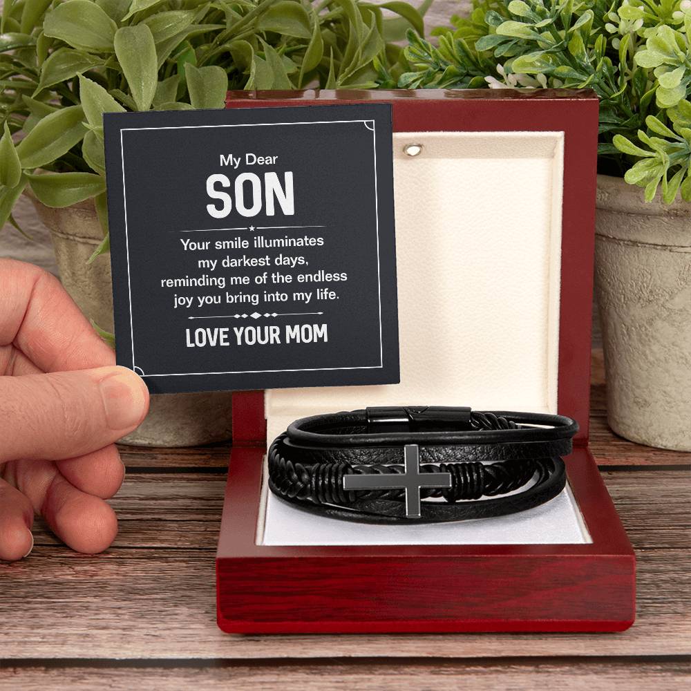 Mom to Son – College Graduation, Birthday – Men’s Cross Bracelet Gift for Son