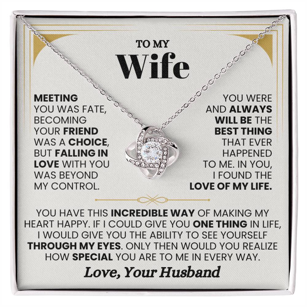 To My Wife Necklace - Romantic Birthday Jewelry Gift from Husband for Valentine’s Day & Long Lasting Memories - Love Knot Necklace