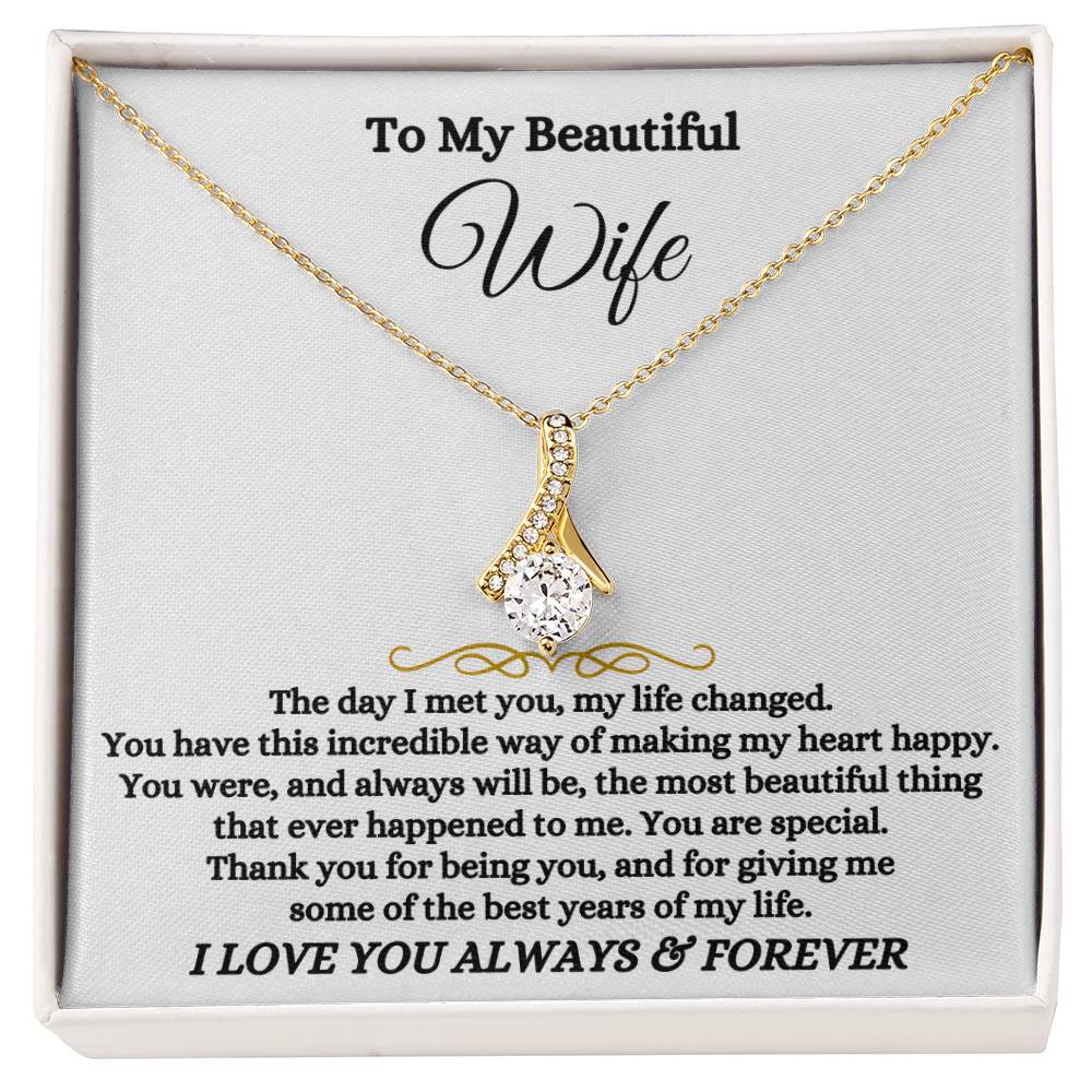 To My Beautiful Wife Necklace - Romantic Everyday Jewelry Gift from Husband for Birthday, Valentine’s Day & Just Because - Alluring Beauty Necklace