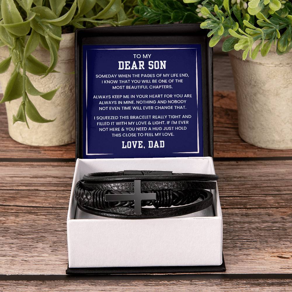 To My Son Bracelet – Birthday, Graduation, Christmas Gift from Dad – Men’s Cross Bracelet