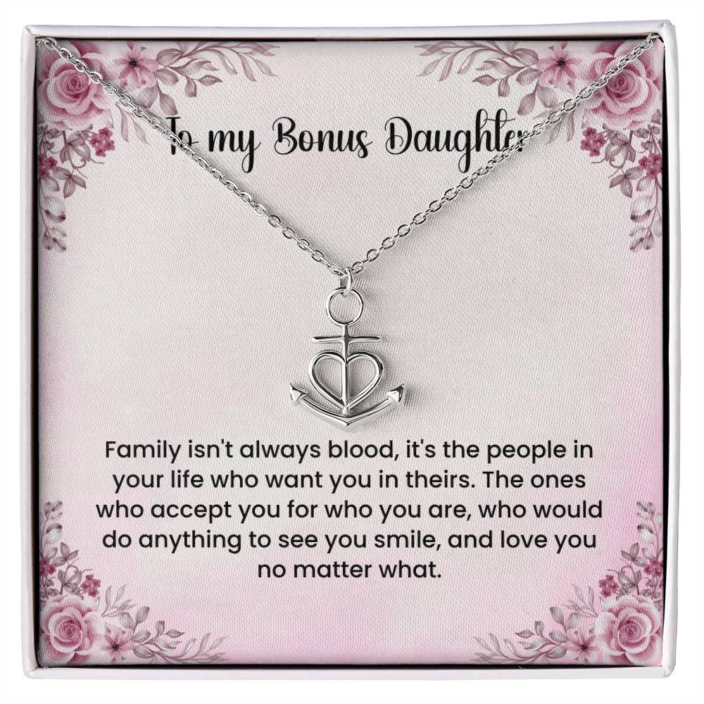 To My Bonus Daughter Necklace - Anchor Pendant Necklace - Gift for Bonus Daughter