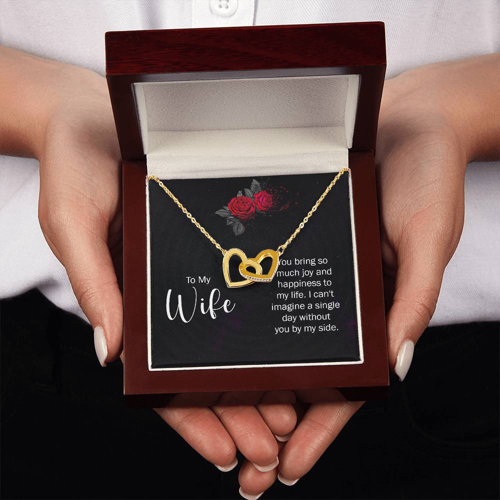 To My Wife Necklace - Romantic Birthday Jewelry Gift from Husband for Valentine’s Day & Long Lasting Memories - Interlocking Hearts Necklace