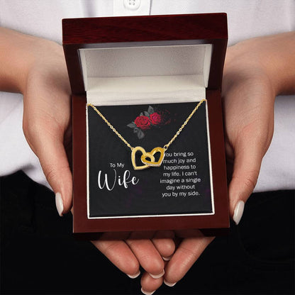 To My Wife Necklace - Romantic Birthday Jewelry Gift from Husband for Valentine’s Day & Long Lasting Memories - Interlocking Hearts Necklace