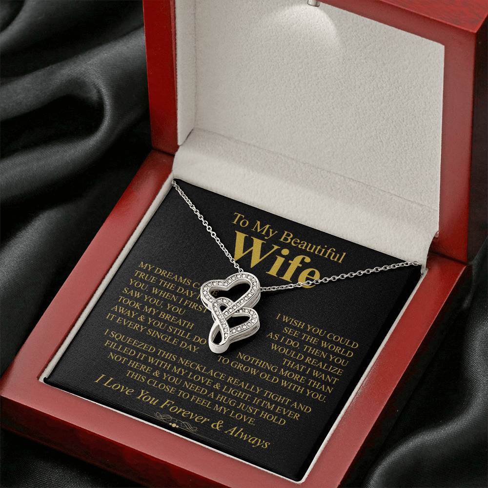 To My Wife Necklace - Husband to Wife Jewelry for Romantic Valentine’s Day, Birthday & Anniversary Gifts - Heart-to-heart Pendant Necklace