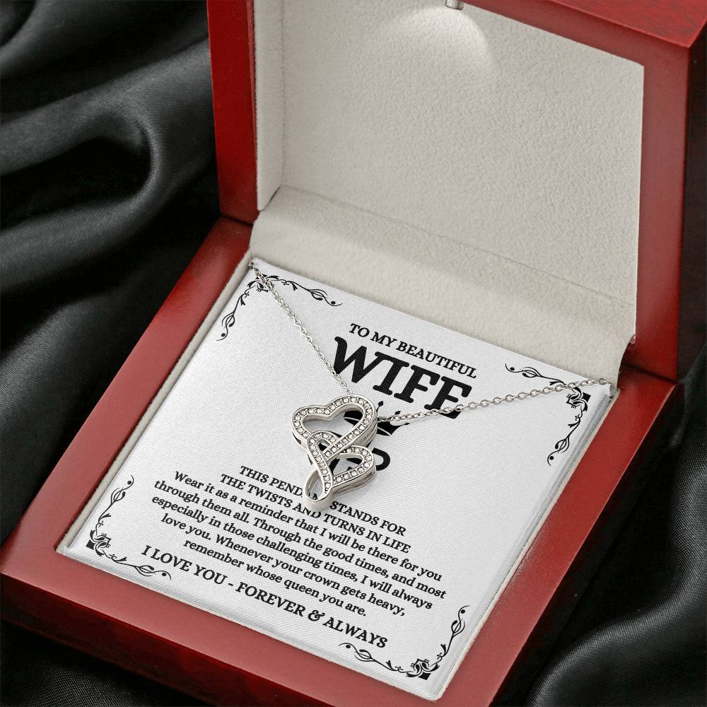 To My Beautiful Wife Necklace - Best Loving Jewelry Gift for Valentine’s Day, Anniversaries & Romantic Surprises - Heart-to-heart Pendant Necklace