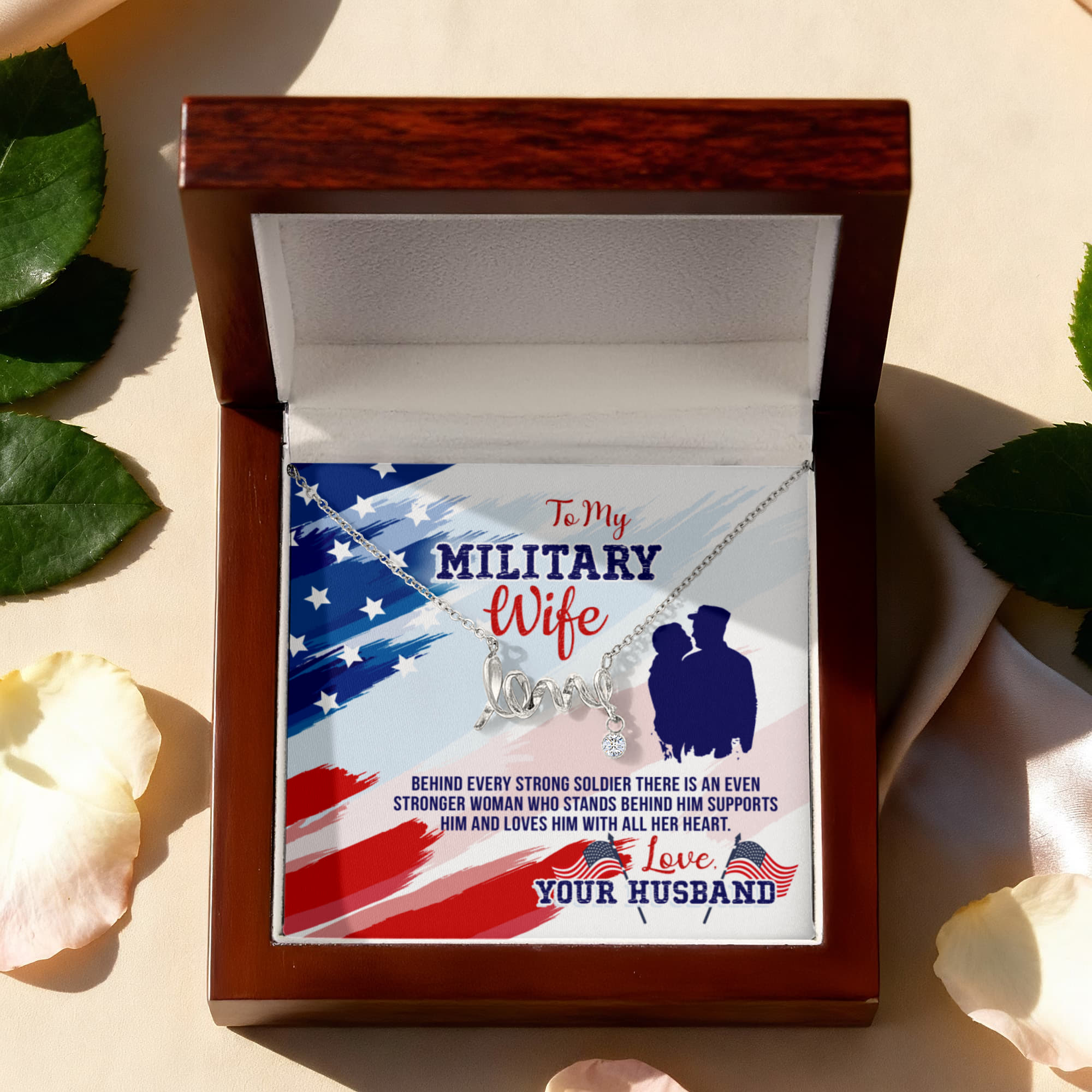 To My Military Wife Gift from Husband - Scripted Love Necklace