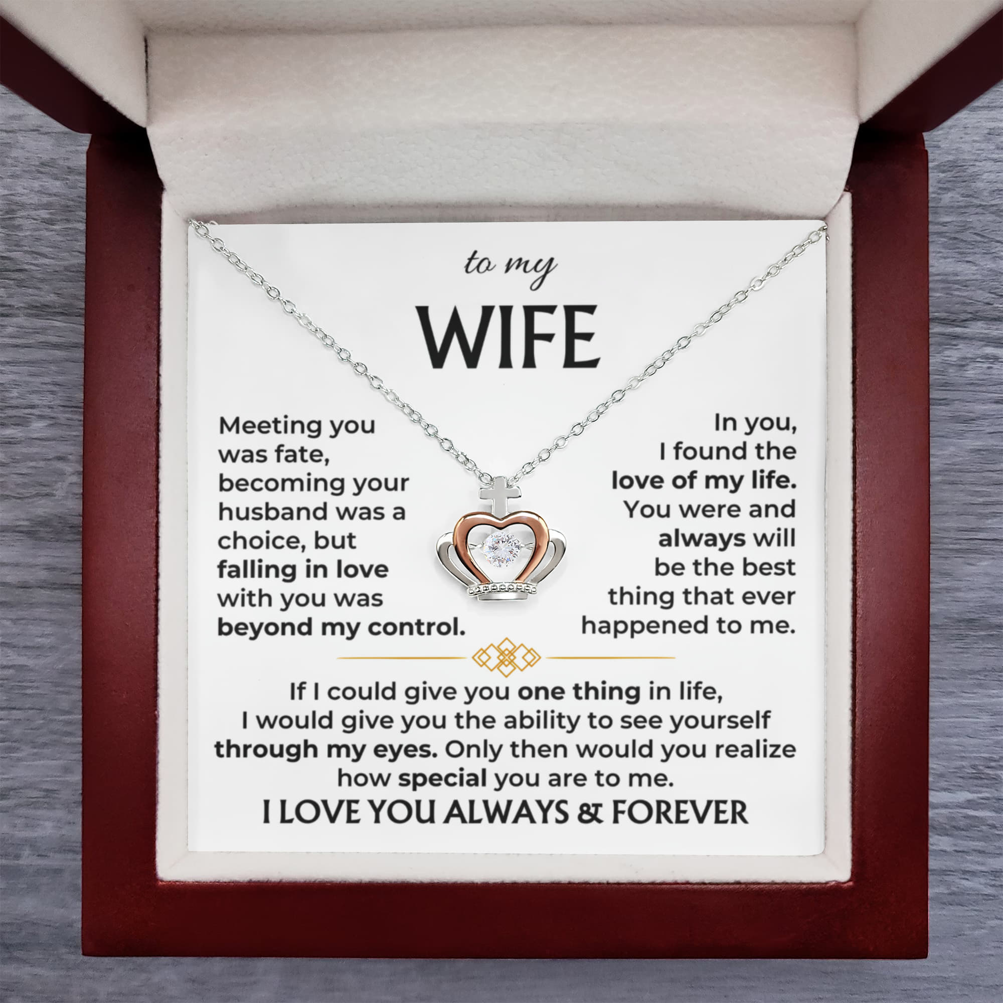 Love Gift for Wife from Husband - Sentimental Jewelry for Valentine’s Day, Anniversary, Birthday & Christmas - Crown Pendant Necklace