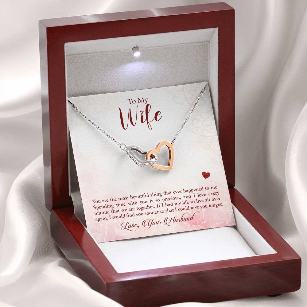 To My Wife Necklace - Emotional Love Jewelry Gift from Husband for Valentine’s Day & Birthday Happiness - Interlocking Hearts Necklace