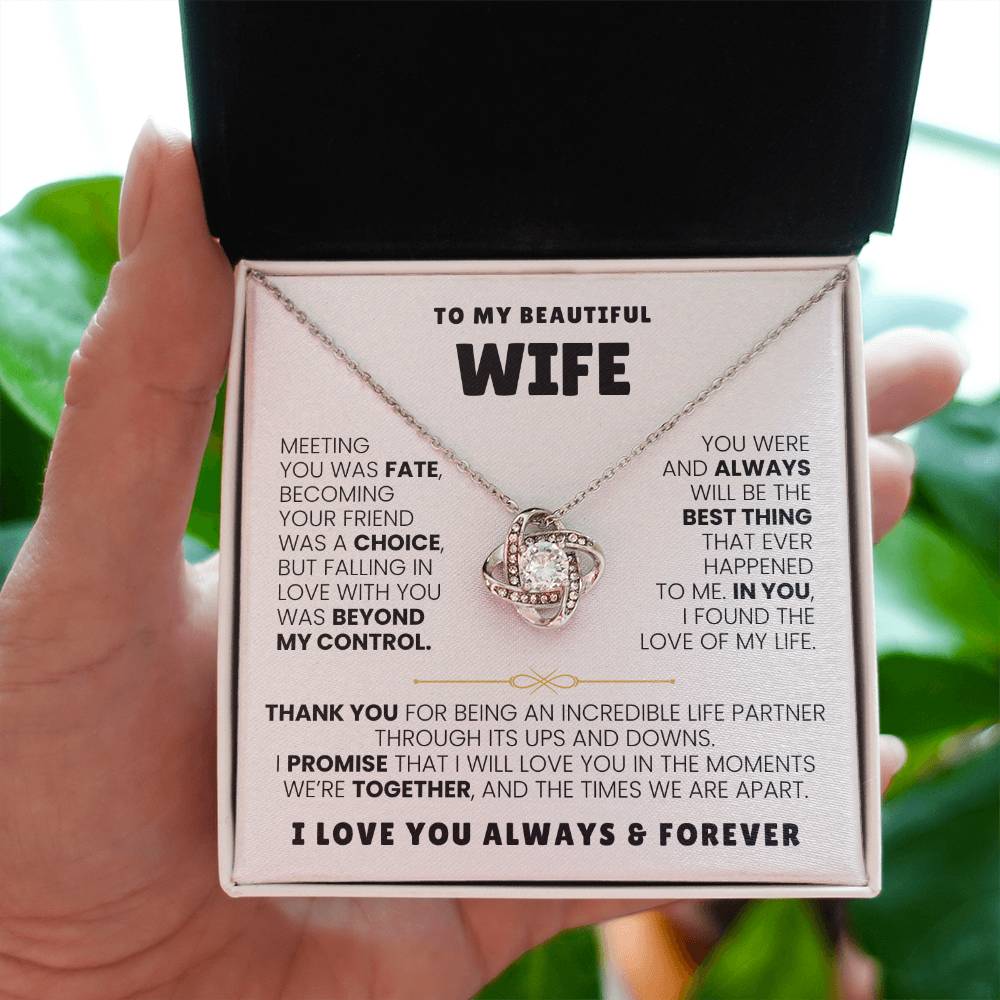 To My Wife Necklace - Emotional Jewelry for Wife from Husband to Celebrate Love on Valentine’s Day & Beyond - Love Knot Necklace