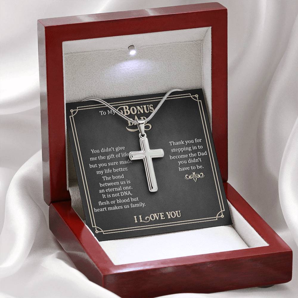 To My Bonus Dad - Artisan Cross Necklace Gift for Him