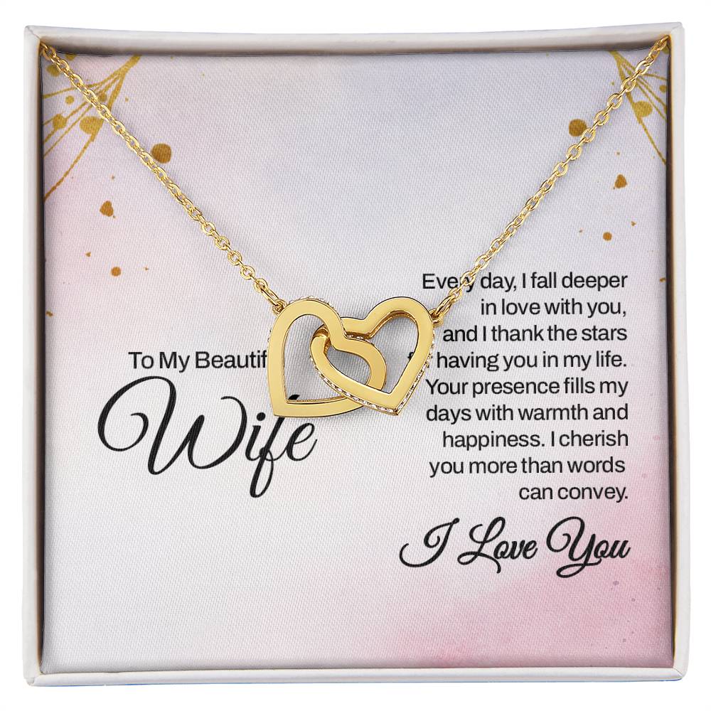 To My Wife Necklace - Heartwarming Gift from Husband for Birthday, Anniversary & Valentine’s Day - Interlocking Hearts Necklace