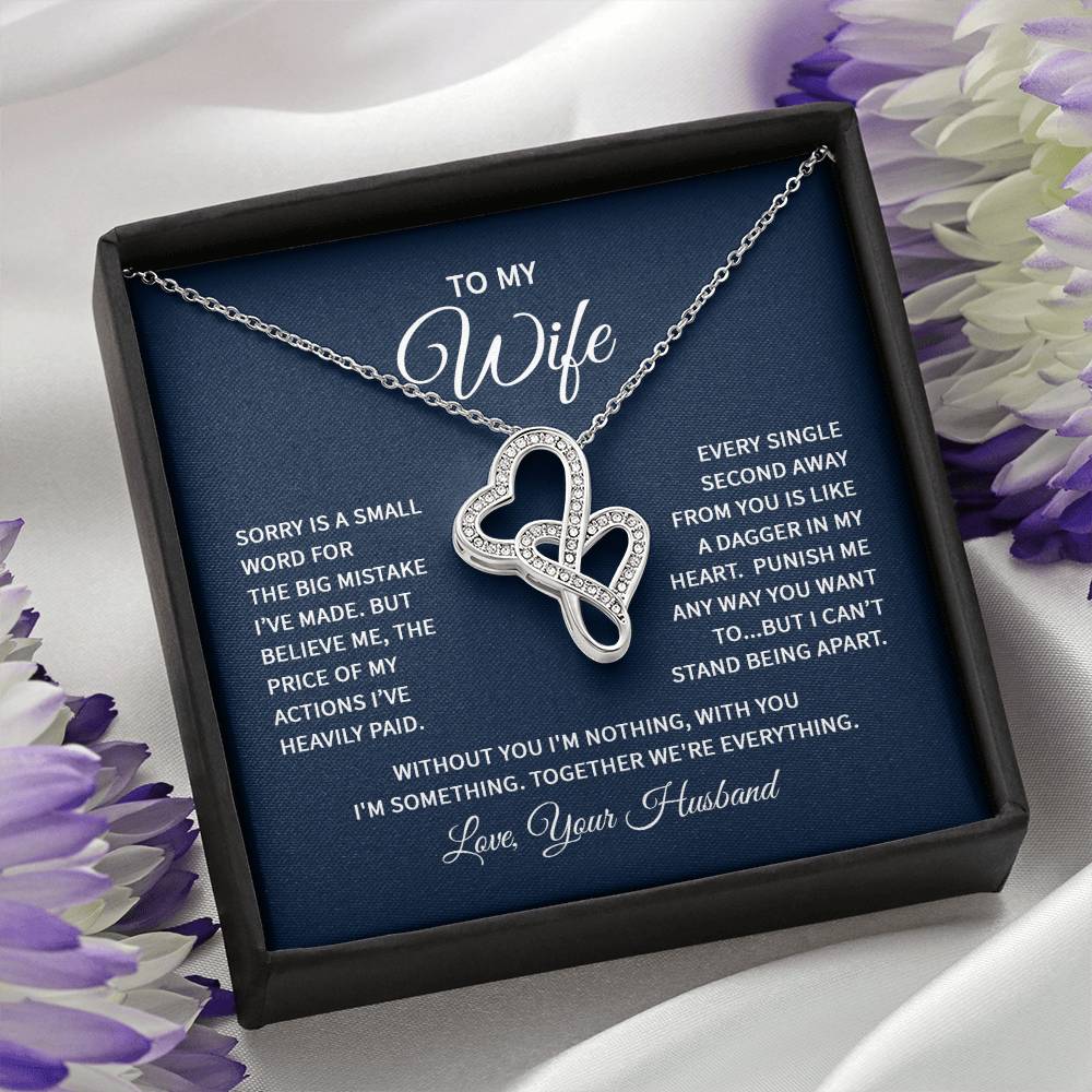 To My Wife Necklace - Perfect Romantic Surprise from Husband for Anniversary, Birthday & Valentine’s Day - Heart-to-heart Pendant Necklace