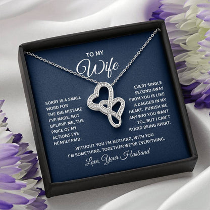 To My Wife Necklace - Perfect Romantic Surprise from Husband for Anniversary, Birthday & Valentine’s Day - Heart-to-heart Pendant Necklace