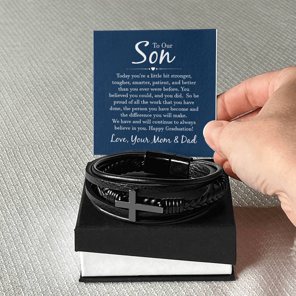 Son Gift from Parents – Birthday, Graduation, Holiday – Men’s Cross Bracelet
