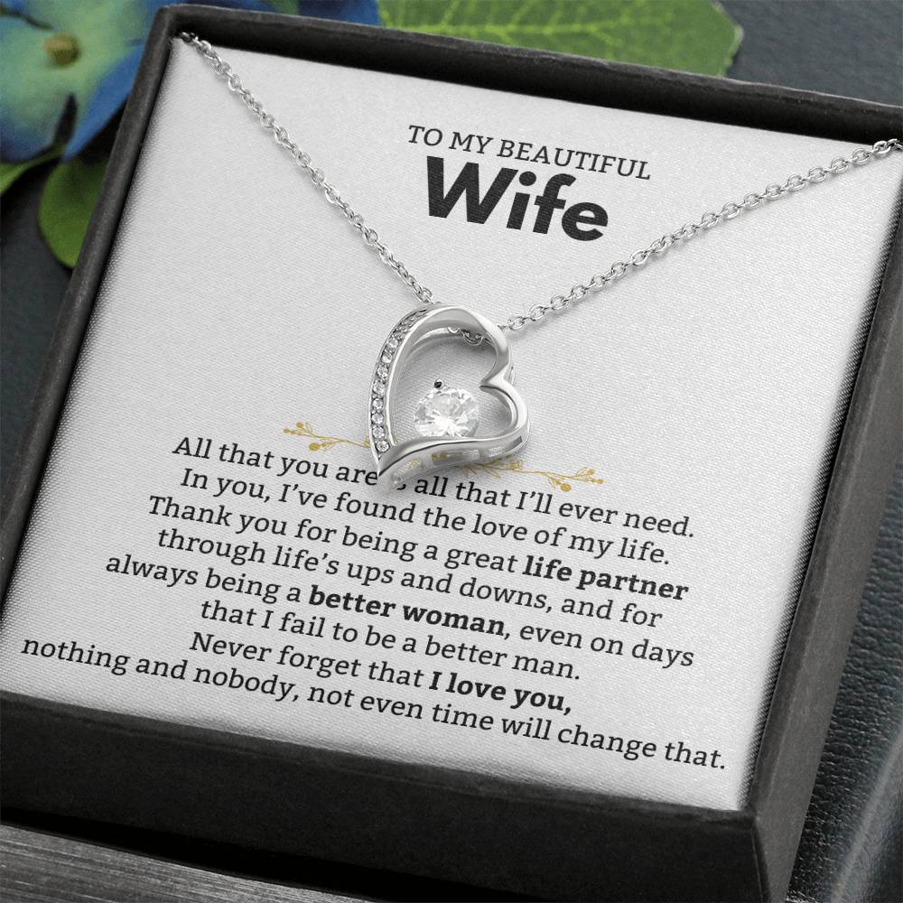 To My Beautiful Wife Necklace - Sentimental Birthday Gift from Husband, Romantic Jewelry for Valentine’s Day & Holidays - Forever Love Necklace