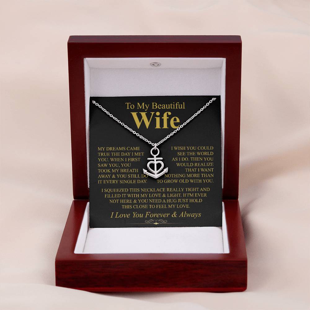 To My Beautiful Wife Necklace - Loving Husband Gift for Christmas, Valentine’s Day & Birthday Celebrations - Anchor Pendant Necklace