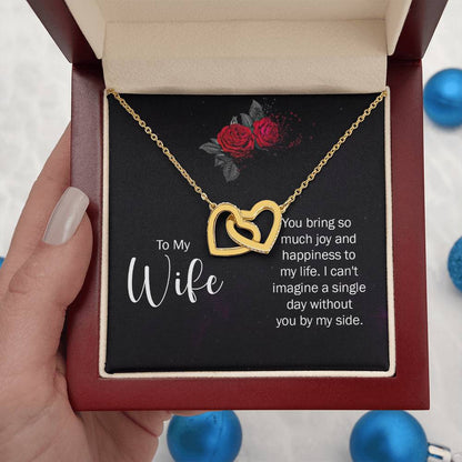 To My Wife Necklace - Romantic Birthday Jewelry Gift from Husband for Valentine’s Day & Long Lasting Memories - Interlocking Hearts Necklace