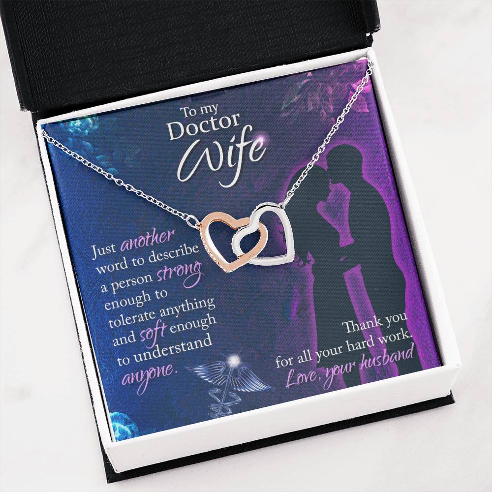 To My Doctor Wife Necklace - Sweet Emotional Gift for Wife from Husband on Birthday, Anniversary & Valentine’s Day - Interlocking Hearts Necklace
