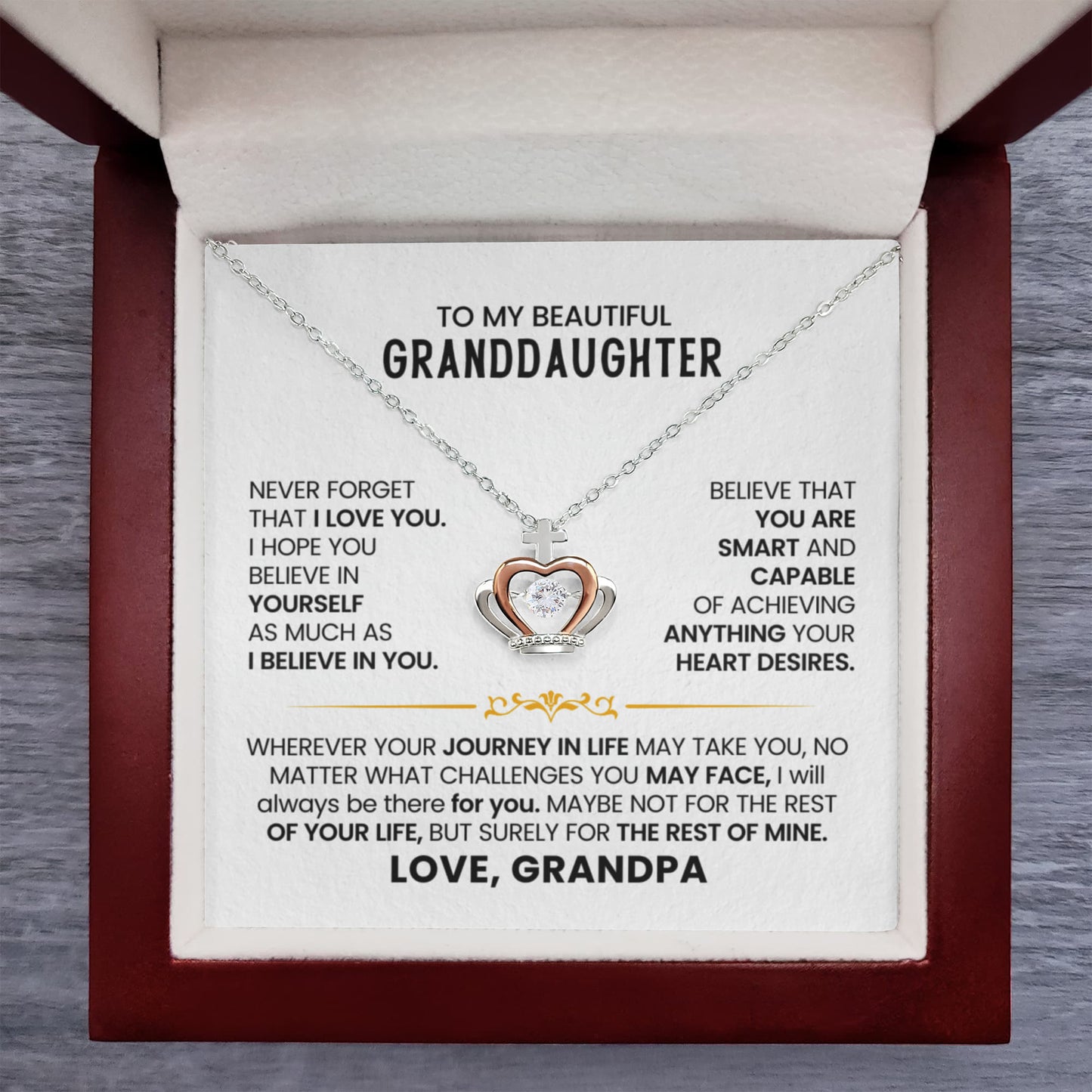 To My Granddaughter Necklace – Granddaughter Christmas Birthday Gift Necklace from Grandpa – Crown Pendant Necklace