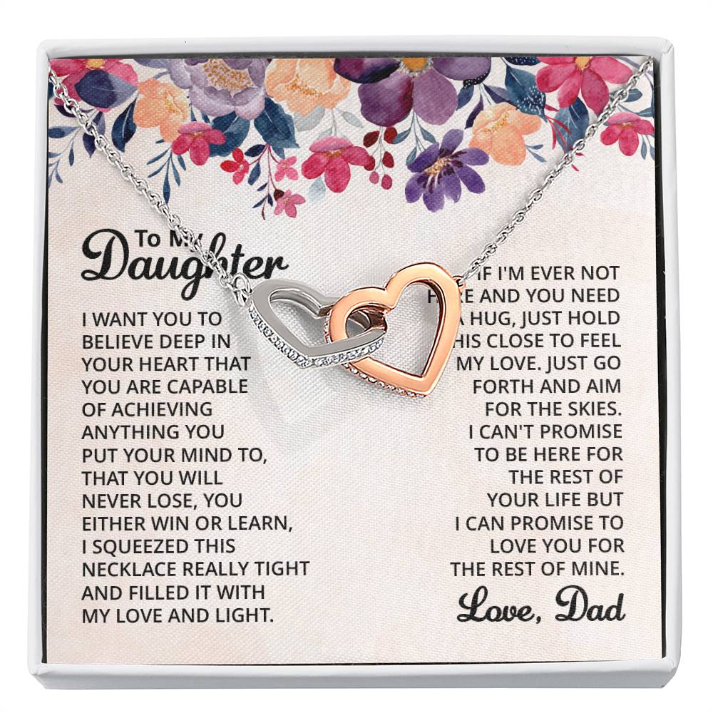 To My Daughter Necklace - Sweetest Daughter Gift from Dad for Birthday Joy & Proud Dad Love - Interlocking Hearts Necklace