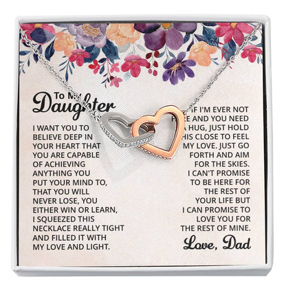 To My Daughter Necklace - Sweetest Daughter Gift from Dad for Birthday Joy & Proud Dad Love - Interlocking Hearts Necklace