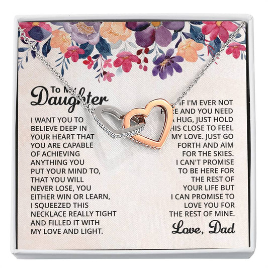 To My Daughter Necklace - Sweetest Daughter Gift from Dad for Birthday Joy & Proud Dad Love - Interlocking Hearts Necklace