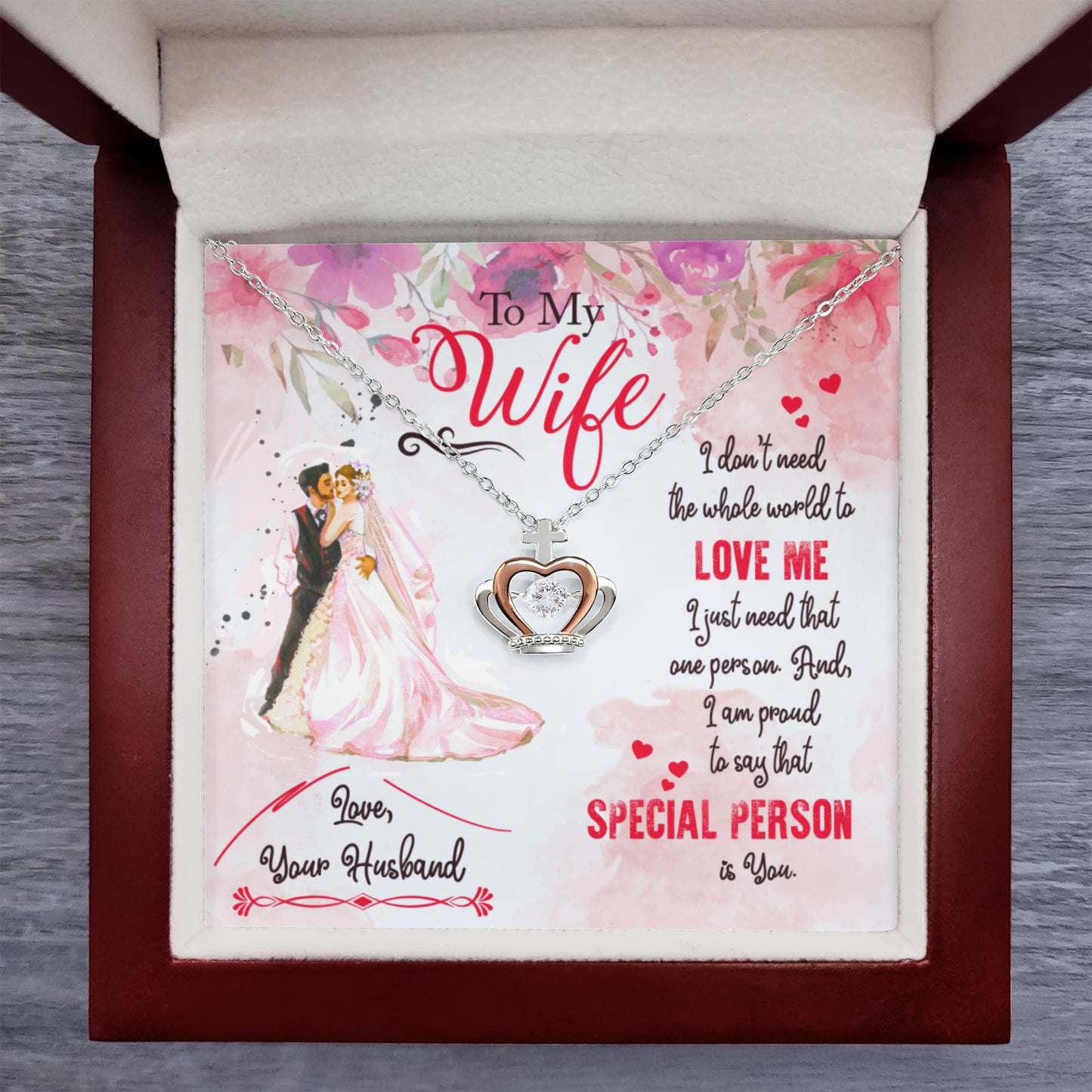 Romantic Jewelry Gift for Wife - Perfect From Husband for Birthday, Anniversary & Valentine’s Day - Crown Pendant Necklace