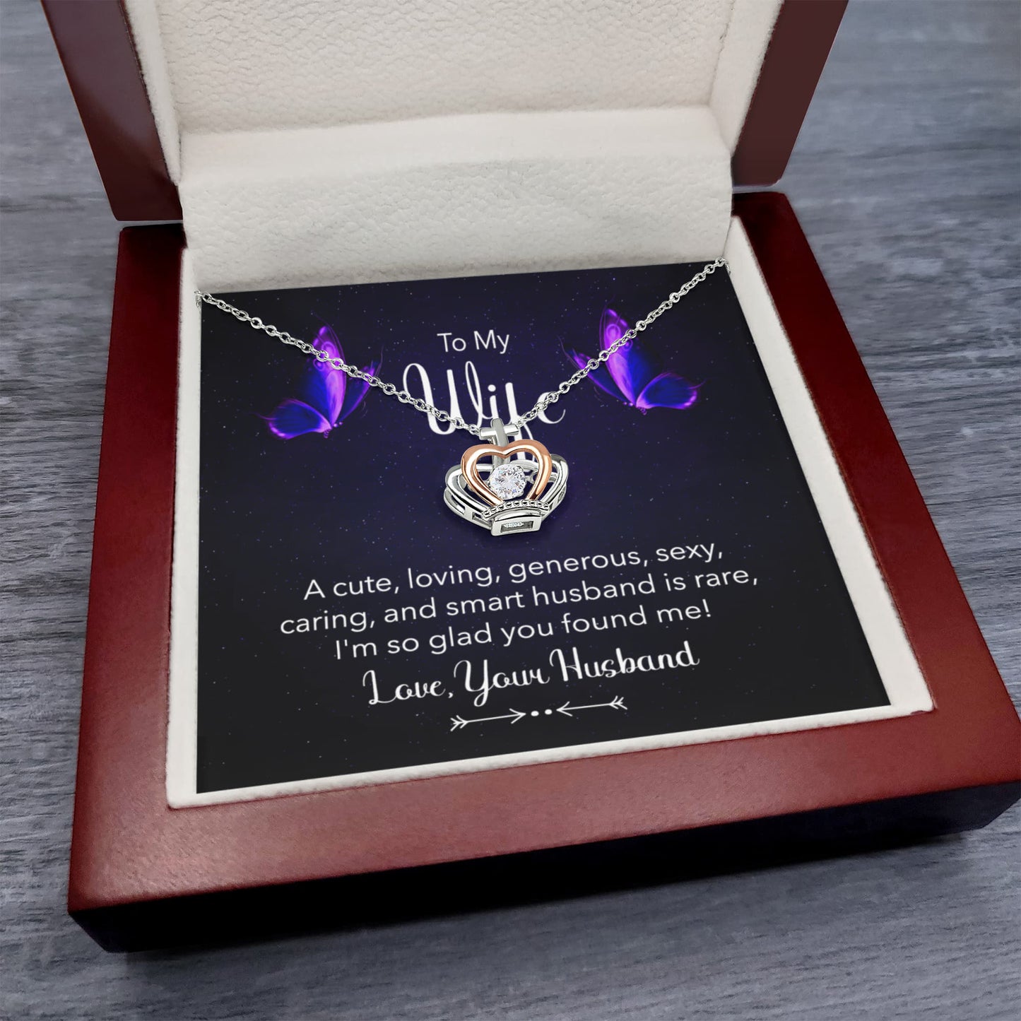 To My Wife Necklace - Sentimental Jewelry Gift from Husband for Birthday, Valentine’s Day & Anniversary - Crown Pendant Necklace