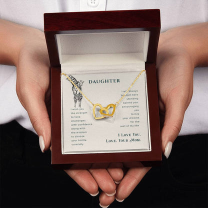 To My Daughter Necklace - Heartfelt Gift from Mom for Birthday, Graduation & Proud Mom Moments - Interlocking Hearts Necklace