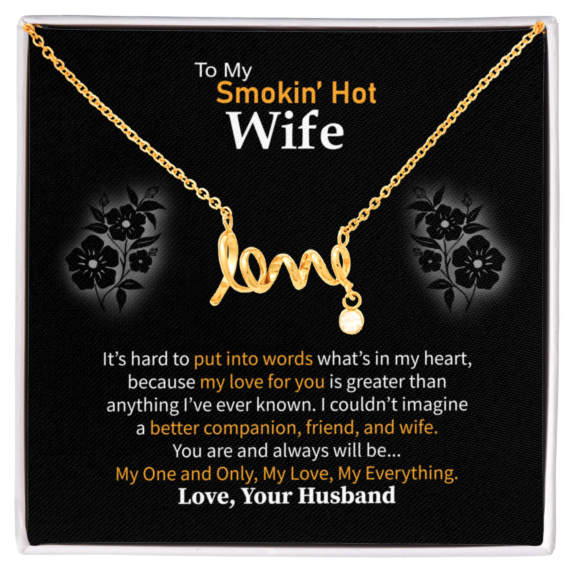 Gift for Wife from Husband - Sentimental Jewelry for Anniversary & Valentine’s Day - Scripted Love Necklace